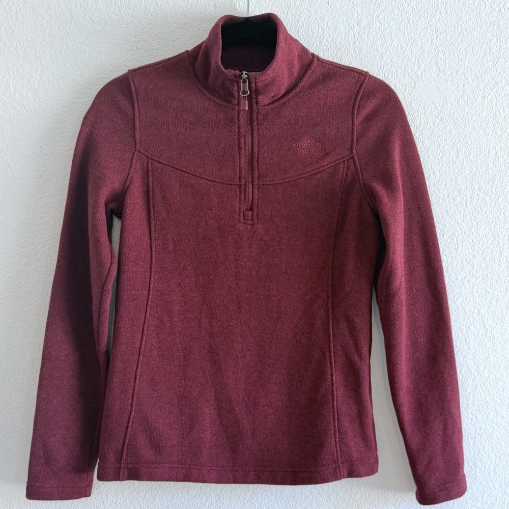 The North Face Womens XS Burgundy Heather Quarter Zip Fleece Pullover Jacket